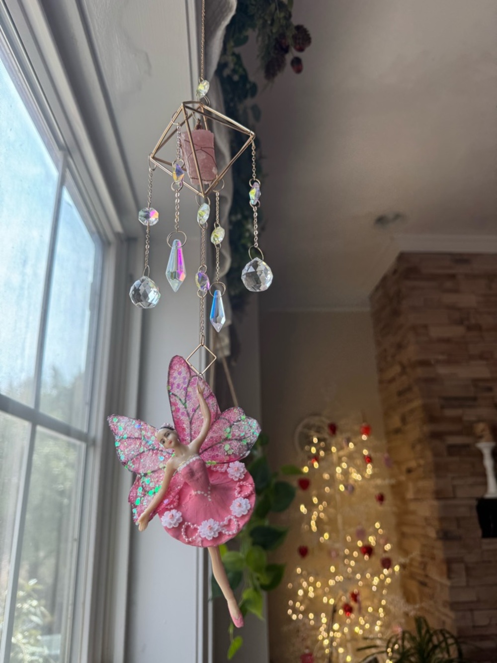 Dancing Rose Quartz Fairy Suncatcher